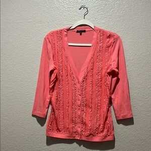 Vintage Anne Klein Women's Button Down Pink Cardigan V Neck Size Small